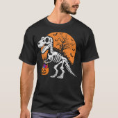 Dinosaur T rex Skeleton Halloween Pumpkin Boys Kid Tシャツ (正面)