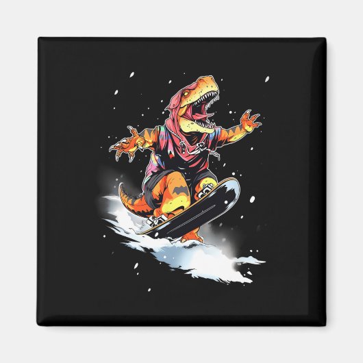 Dinosaur T-rex Snowboard Snowboard Snowboarder Win マグネット (正面)