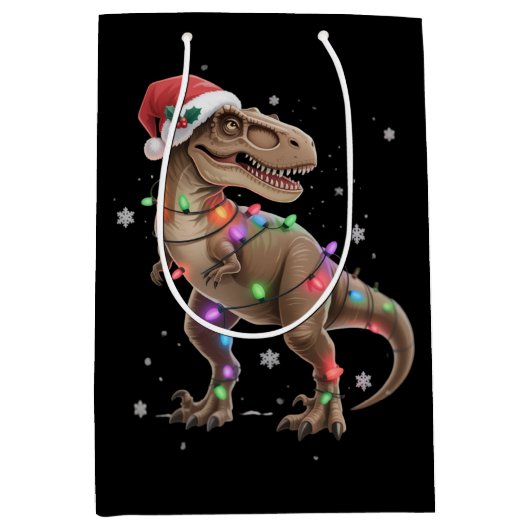 Dinosaur T-rex Tree Christmas Xmas Pet Dino Trex ミディアムペーパーバッグ (正面)
