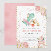 Dinosaur Tea Party Birthday Invitation 招待状 (正面/裏面)