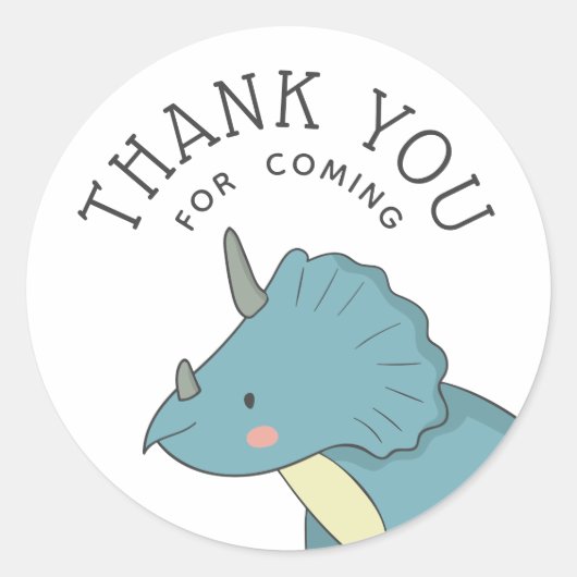 Dinosaur Thank You | Blue Triceratops Party Favor ラウンドシール (正面)