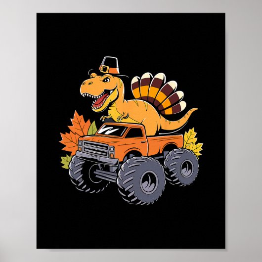 Dinosaur Thanksgiving Boys Kids Dino T Rex Monster ポスター (正面)