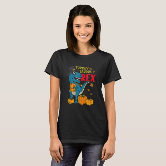 Dinosaur Thanksgiving Day Turkey Saurus rex Turkey Tシャツ (正面フル)