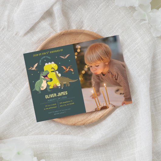 Dinosaur theme boy 5th birthday  招待状