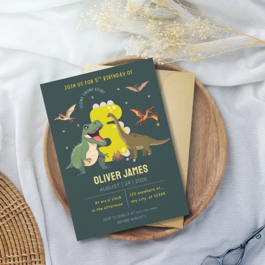 Dinosaur theme boy 5th birthday  招待状