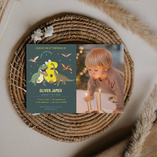 Dinosaur theme boy 6th birthday  招待状