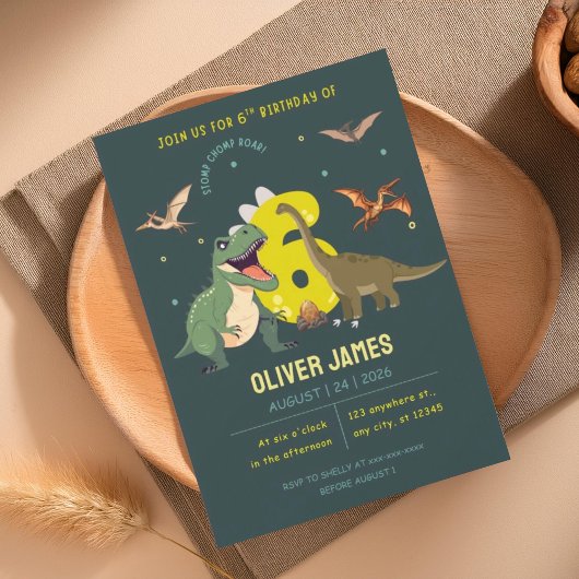 Dinosaur theme boy 6th birthday  招待状