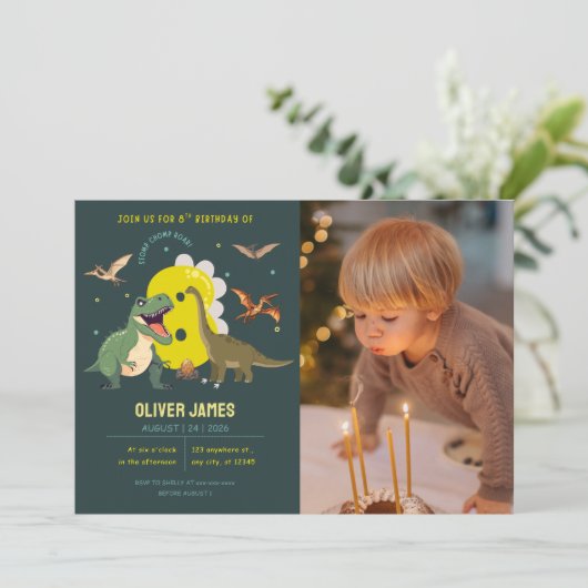 Dinosaur theme boy 8th birthday  招待状 (スタンド正面)