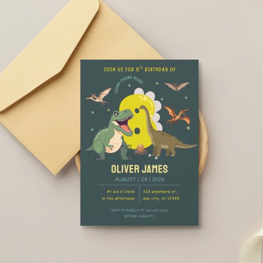 Dinosaur theme boy 8th birthday  招待状