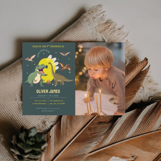 Dinosaur theme boy 9th birthday  invitation 招待状