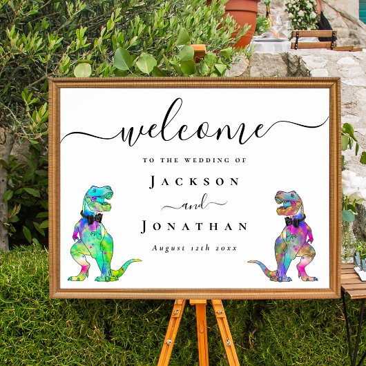 Dinosaur Theme Gay Wedding Welcome ポスター