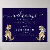 Dinosaur Theme Navy Blue Wedding Welcome Sign ポスター (正面)