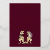 Dinosaur Theme Wedding Burgundy Red and Gold 箔招待状 (裏面)