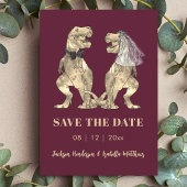 Dinosaur Themed Burgundy Wedding Save The Date セーブザデート