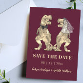 Dinosaur Themed Burgundy Wedding Save The Date セーブザデート