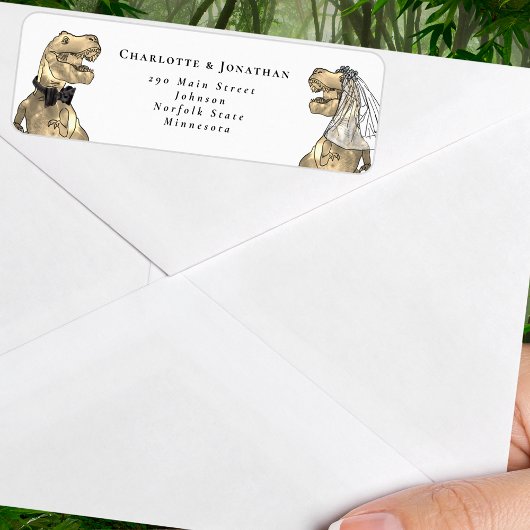 Dinosaur Themed Wedding Return Address ラベル