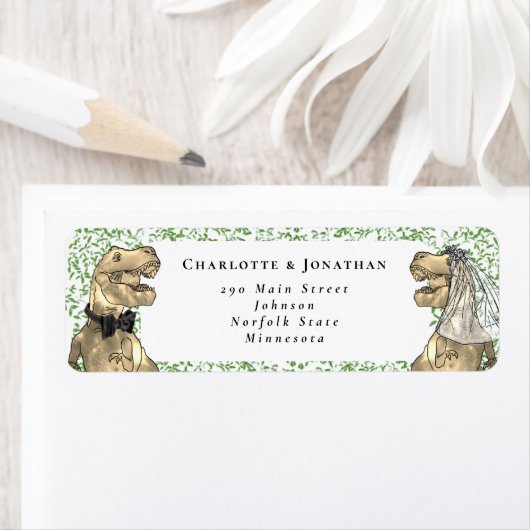 Dinosaur Themed Wedding Return Address ラベル (インサイチュ)