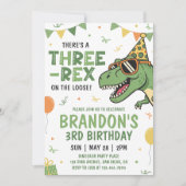 Dinosaur Three Rex 3rd Birthday Invitation 招待状 (正面)