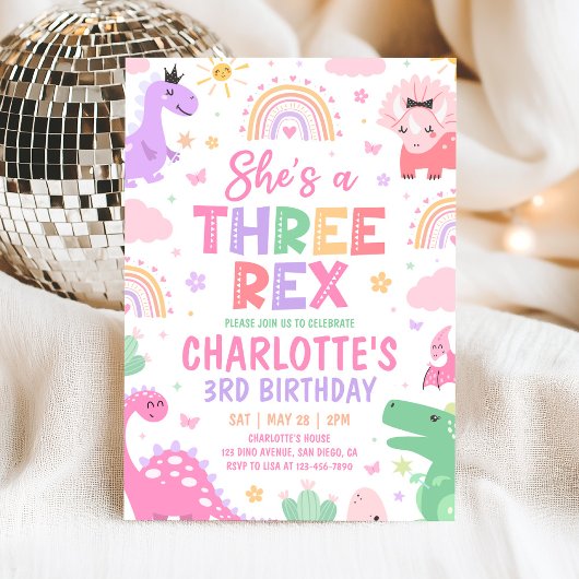Dinosaur Three Rex 3rd Birthday Invitation 招待状