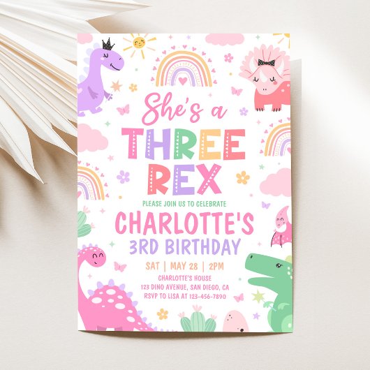 Dinosaur Three Rex 3rd Birthday Invitation 招待状