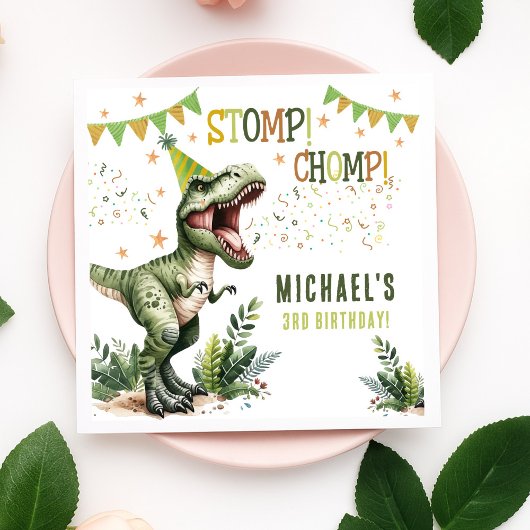 Dinosaur Three Rex 3rd Birthday Party  スタンダードカクテルナプキン