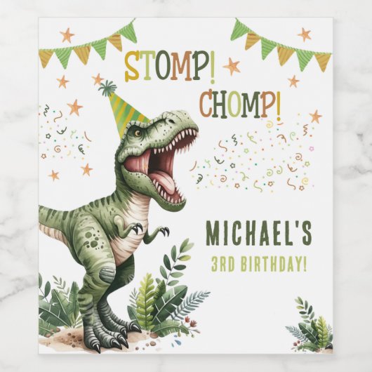 Dinosaur Three Rex 3rd Birthday Party  ワインラベル (シングルラベル)