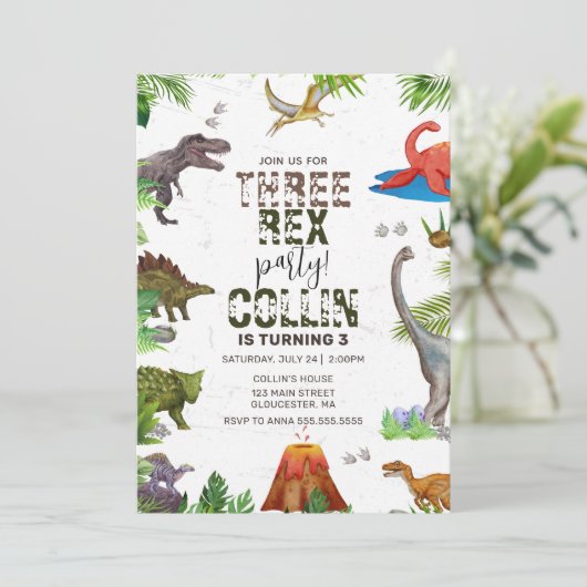 Dinosaur Three Rex 3RD Birthday Party  招待状 (スタンド正面)