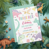 Dinosaur Three Rex 3rd Birthday Party  招待状