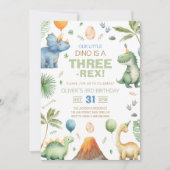 Dinosaur Three Rex 3rd Birthday Party 招待状 (正面)