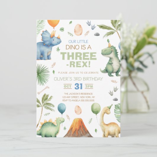 Dinosaur Three Rex 3rd Birthday Party 招待状 (スタンド正面)