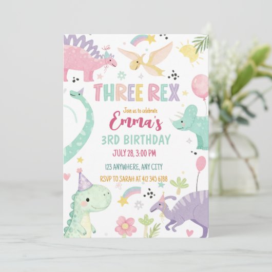 Dinosaur Three Rex 3rd Birthday Party  招待状 (スタンド正面)