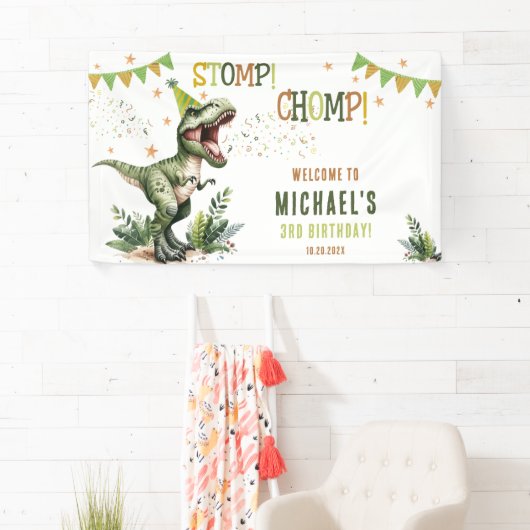 Dinosaur Three Rex 3rd Birthday Party  横断幕 (インサイチュ)