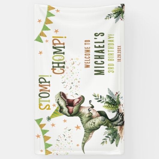 Dinosaur Three Rex 3rd Birthday Party 横断幕 (縦)