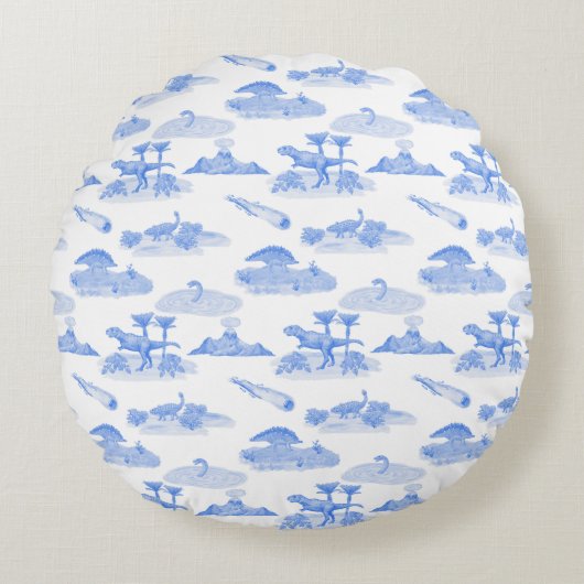 Dinosaur Toile Round Pillow (Periwinkle Blue)  ラウンドクッション (正面)