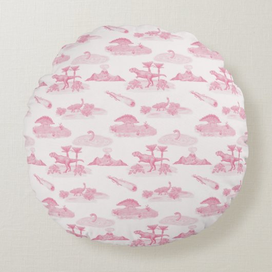 Dinosaur Toile Round Pillow (Pink) ラウンドクッション (正面)