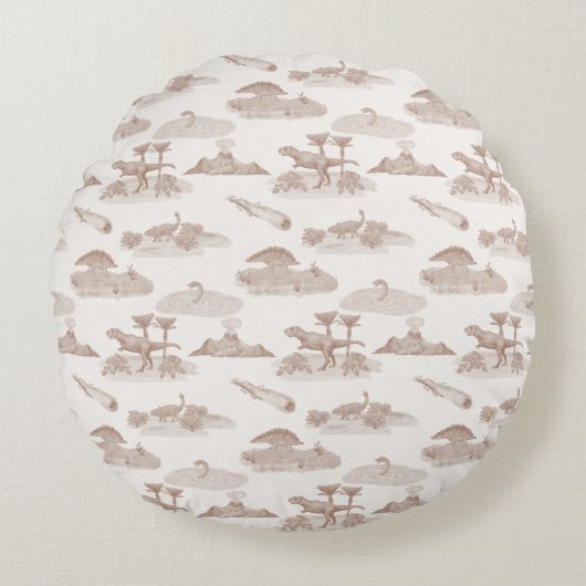 Dinosaur Toile Round Pillow (Tan) ラウンドクッション (正面)