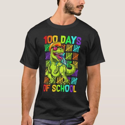 Dinosaur Trex Happy 100th Day Of School  Boys Kids Tシャツ (正面)