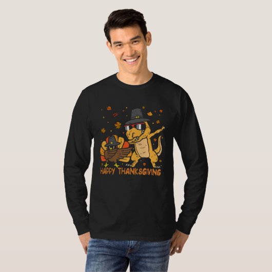 Dinosaur Trex Thanksgiving  For Boys Pilgrim Hat T Tシャツ (正面フル)