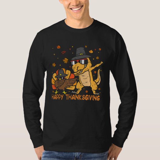 Dinosaur Trex Thanksgiving  For Boys Pilgrim Hat T Tシャツ (正面)