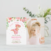 Dinosaur Tutu Ballerina Floral Photo Birthday  招待状 (スタンド正面)