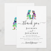 Dinosaur Two Grooms Gay Wedding Thank You サンキューカード (正面/裏面)
