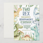 Dinosaur Two rex Boy 2st Birthday Party Invit 招待状 (正面/裏面)