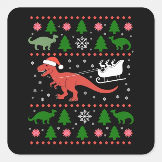 Dinosaur Ugly Christmas Sweater Dino T-rex  スクエアシール (正面)