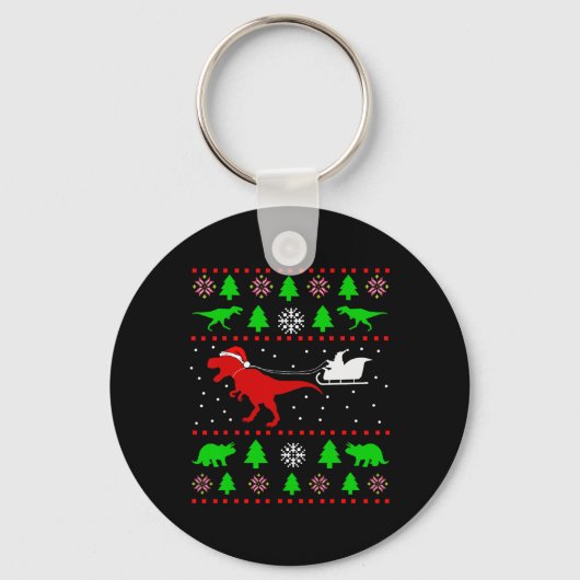 Dinosaur Ugly Christmas Sweater For Adults Kids  キーホルダー (正面)