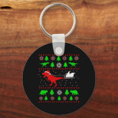 Dinosaur Ugly Christmas Sweater For Adults Kids  キーホルダー (正面)