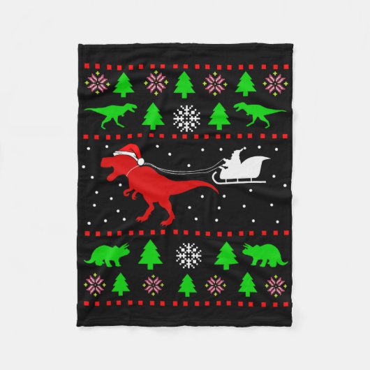 Dinosaur Ugly Christmas Sweater For Adults Kids フリースブランケット (正面)