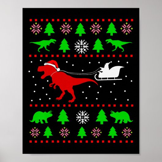 Dinosaur Ugly Christmas Sweater For Adults Kids  ポスター (正面)