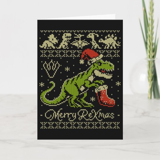 Dinosaur Ugly Christmas Sweater - Funny Christmas  カード (正面)