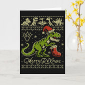 Dinosaur Ugly Christmas Sweater - Funny Christmas  カード (黄色い花)