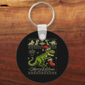 Dinosaur Ugly Christmas Sweater - Funny Christmas  キーホルダー (正面)